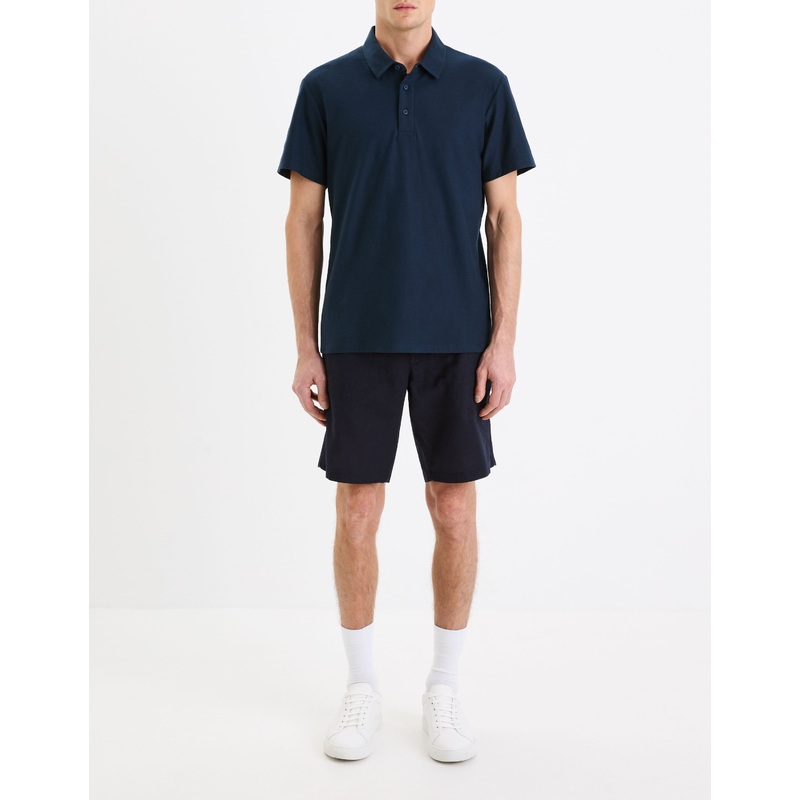 Linen And Cotton Bermuda Shorts - Navy