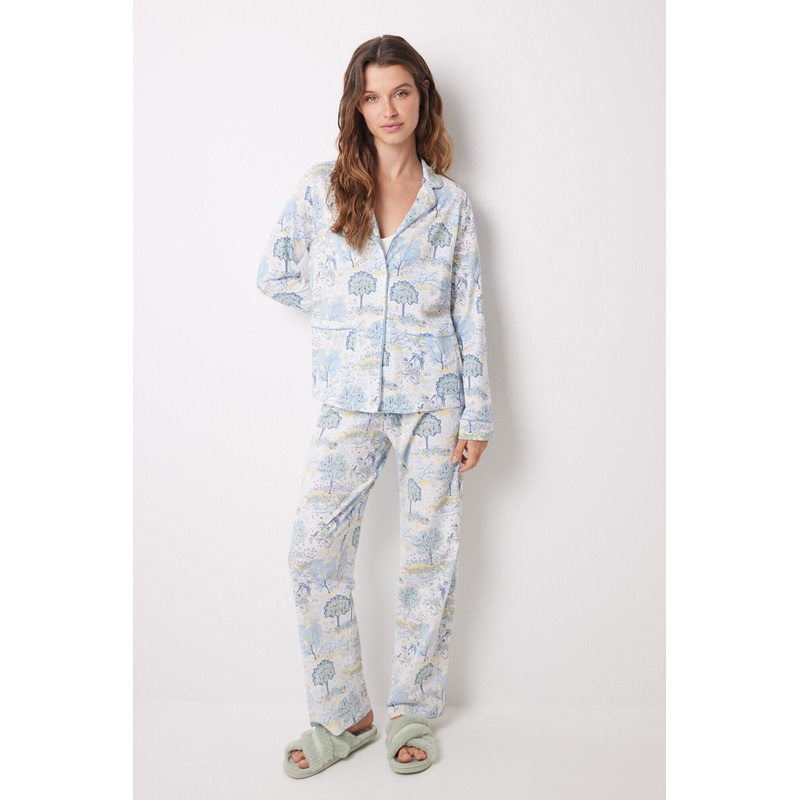 Long Pajamas Cotton Camisero Allover Landscape