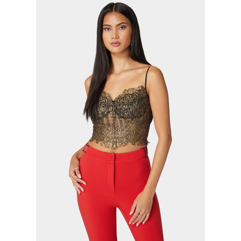 Metallic Foiled Scallop Edge Lace Corset