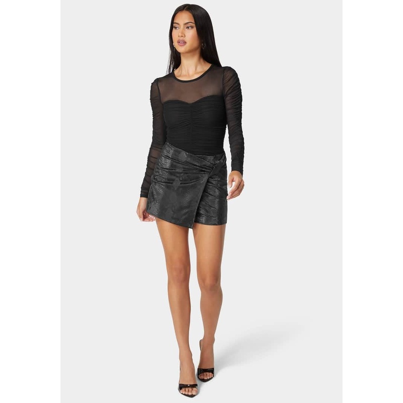 Natural Waist Embossed Vegan Leather Skort