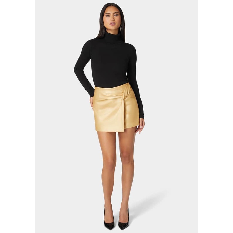 Natural Waist Metallic Vegan Leather Skort