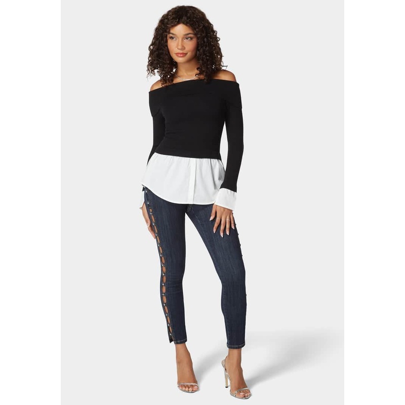 Natural Waist Stud Detail Skinny Leg Jeans