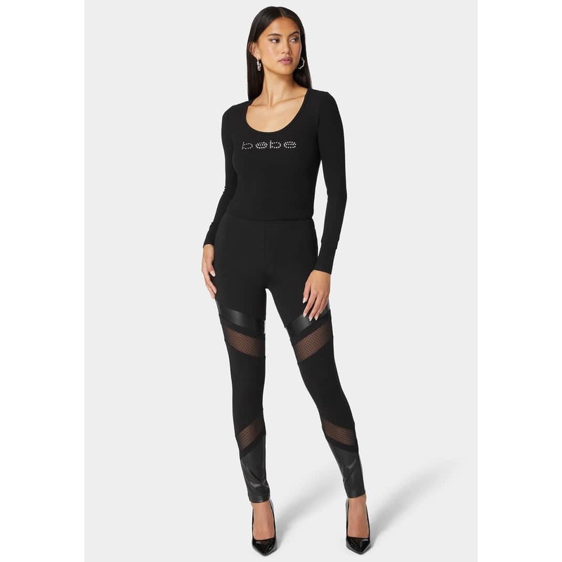 Natural Waist Swiss Dot & Vegan Leather Insert Pdr Legging