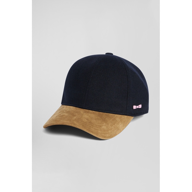 Navy Blue And Camel Wool Felt Cap