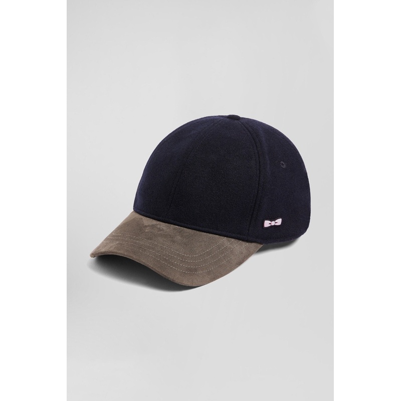 Navy Blue And Grey Wool Felt Cap