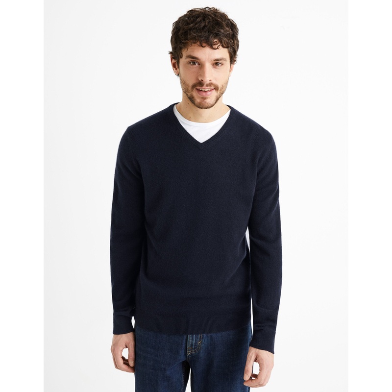 Neck Sweater V 100% Cashmere - Dark Ink