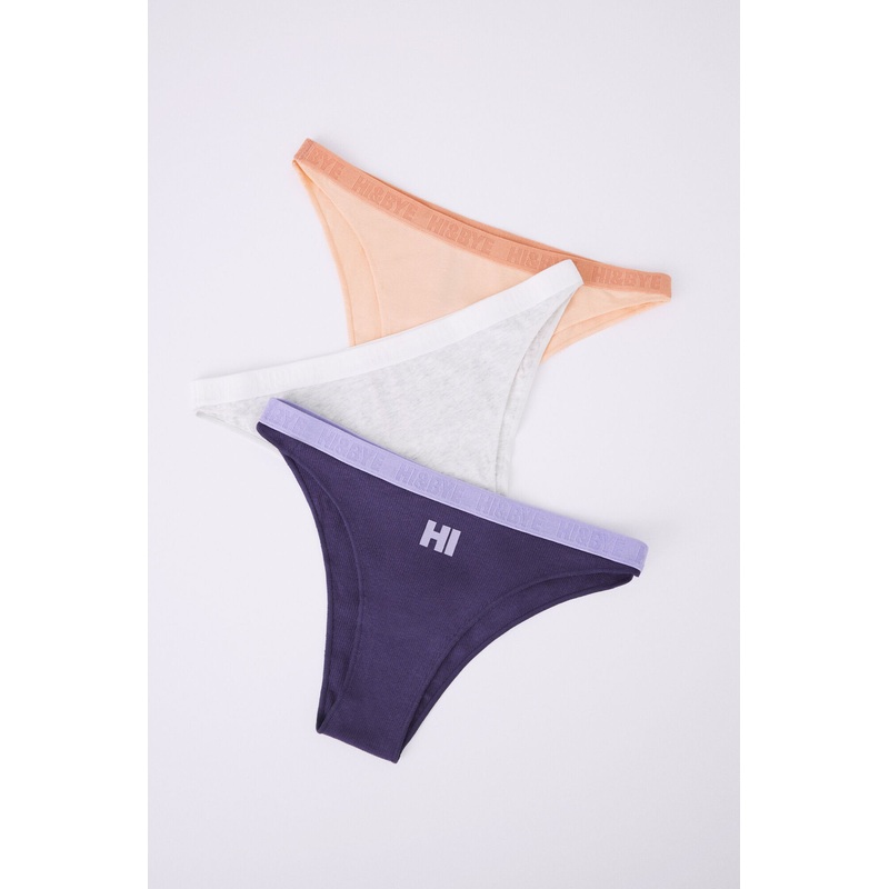 Pack Of 3 Brazilian Cotton Panties In Grey, Purple & Orange