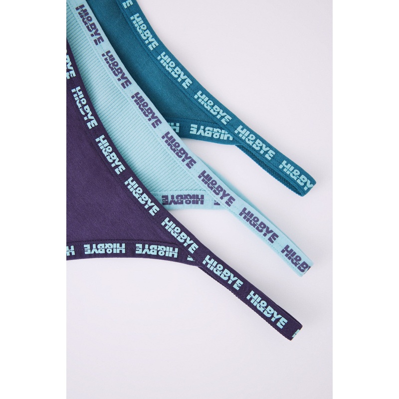 Pack Of 3 Cotton Thongs In Blue, Turquoise & Wine
