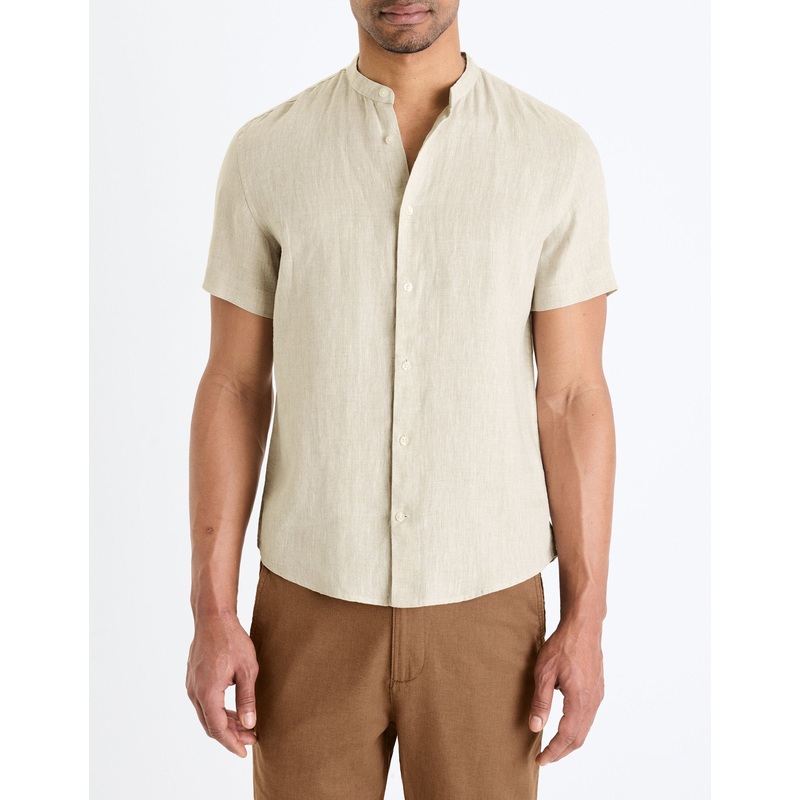 Regular Shirt With Mandarin Collar 100% Linen - Ecru
