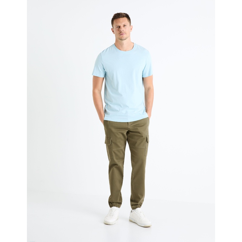 Slim Cargo Trousers In Stretch Cotton - Khaki