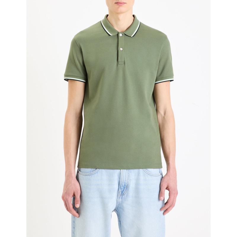 Slim Stretch Cotton Pique Polo Shirt - Khaki