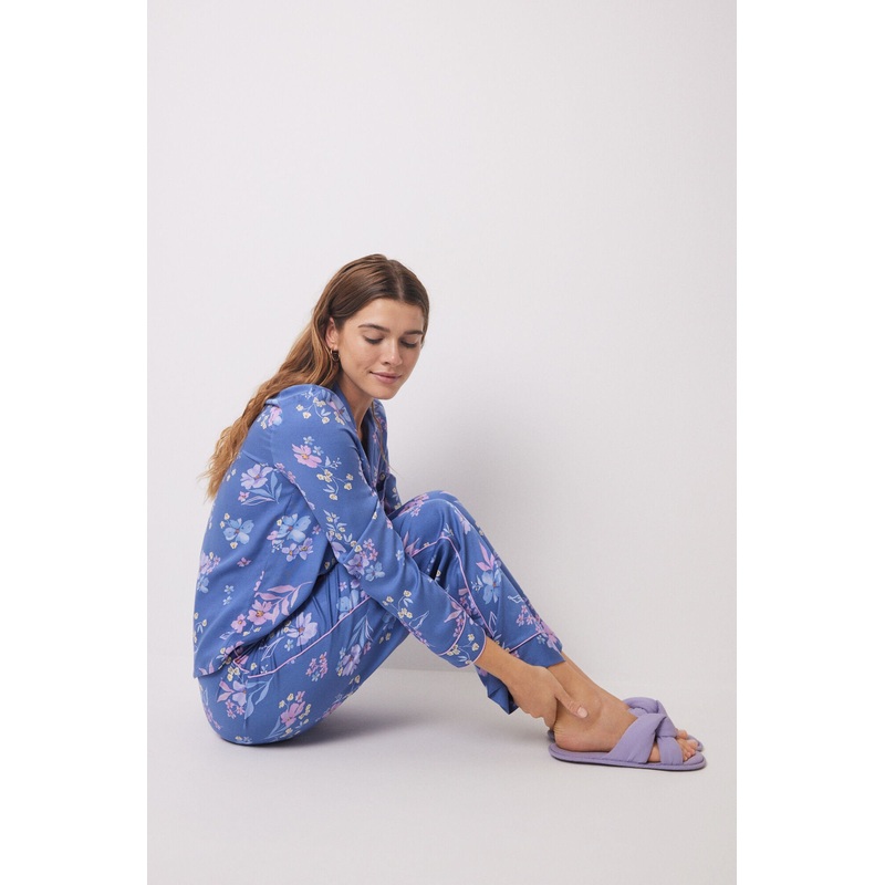 T-Shirt Pajama Soft Touch Blue Flowers