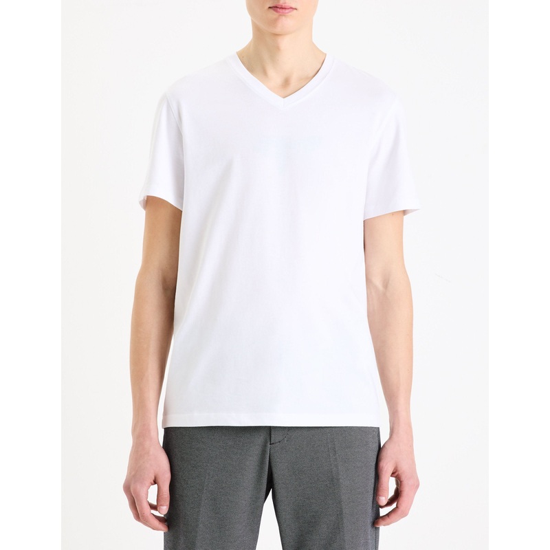 T-Shirt Straight Collar V 100% Cotton - White