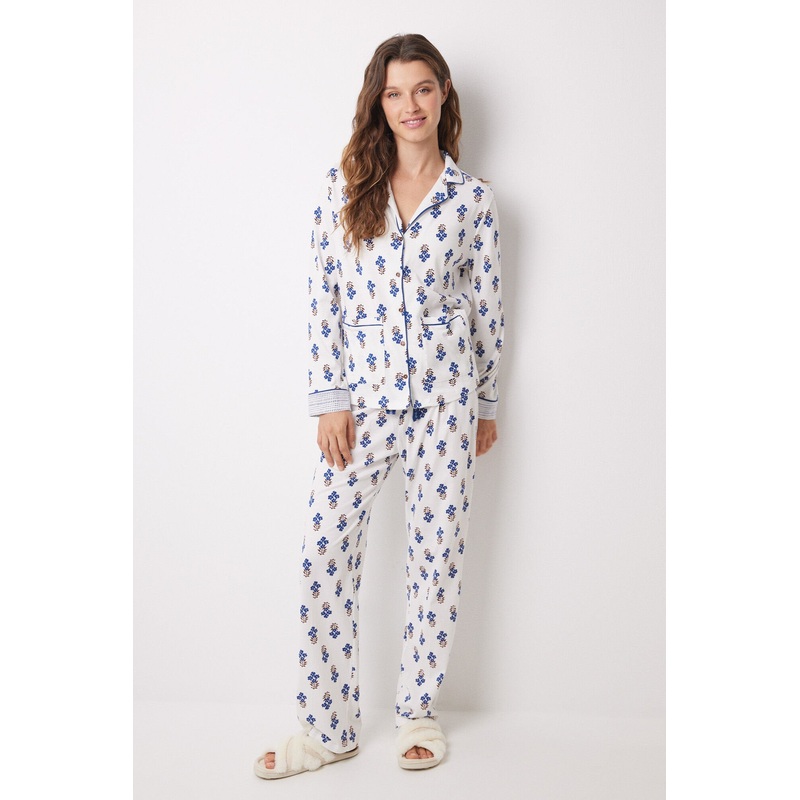 100% Cotton Flower Long Shirt Pajamas