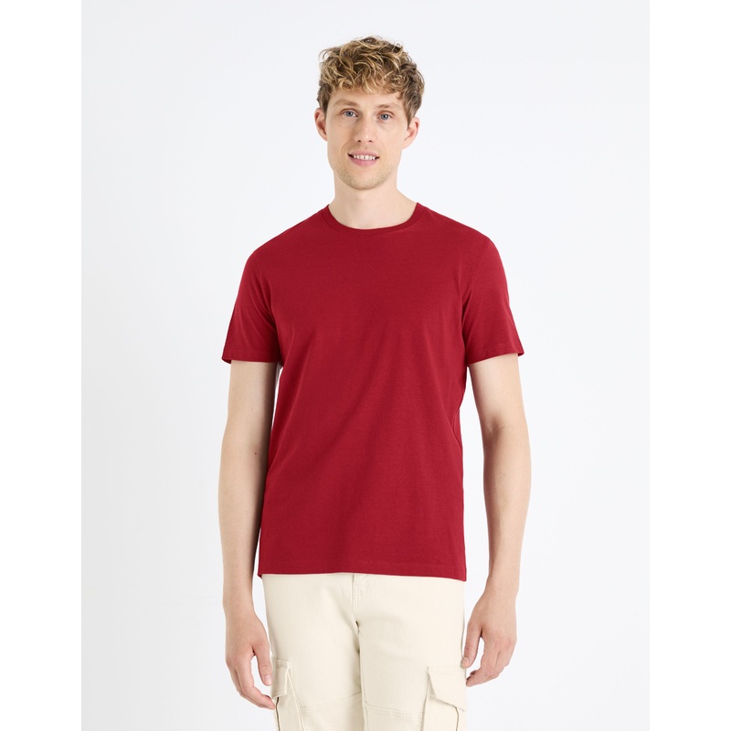 100% Cotton Straight Round Neck T-Shirt - Burgundy