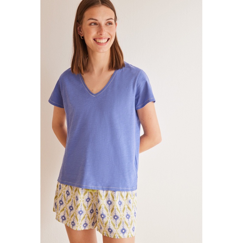 Blue Slub 100% Cotton T-Shirt