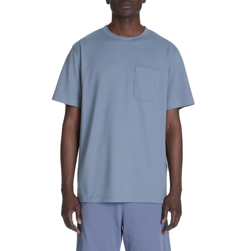 Cotton Blend Boxy Crew Neck T-Shirt - Blue