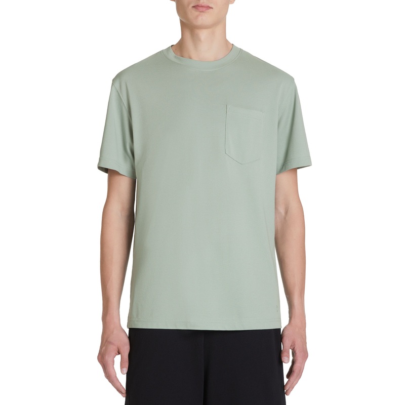 Cotton Blend Boxy Crew Neck T-Shirt - Sage Green