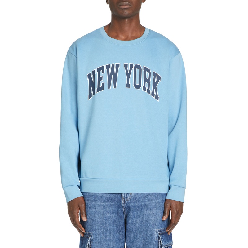 Cotton Blend Crew Neck Sweatshirt - Light Blue