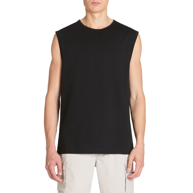 Cotton Crew Neck Tank Top - Black