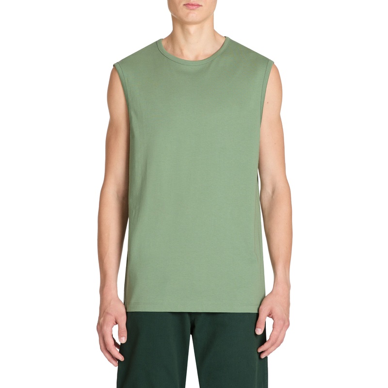 Cotton Crew Neck Tank Top - Khaki
