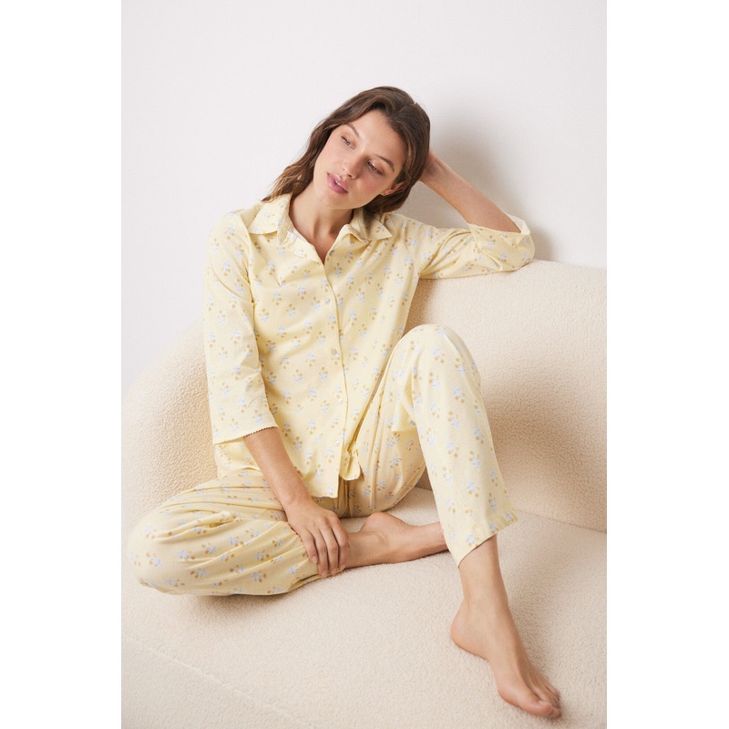 Cotton T-Shirt Pajamas Allover Flowers