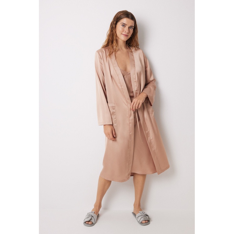 Long Nude Satin Robe
