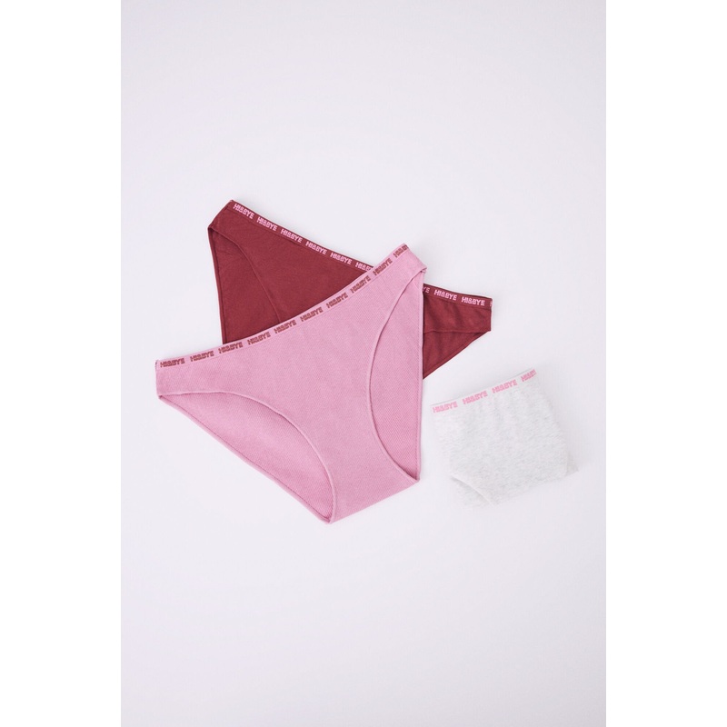 Pack of 3 classic cotton panties in wine, pink & grey