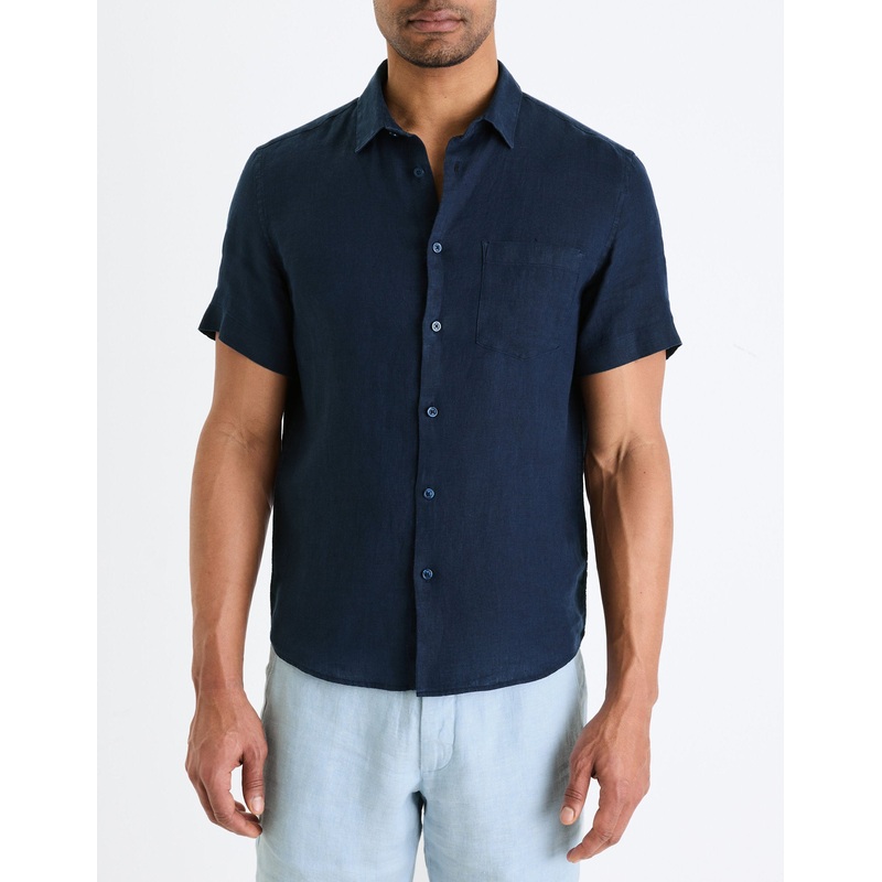 Regular 100% Linen Shirt - Navy