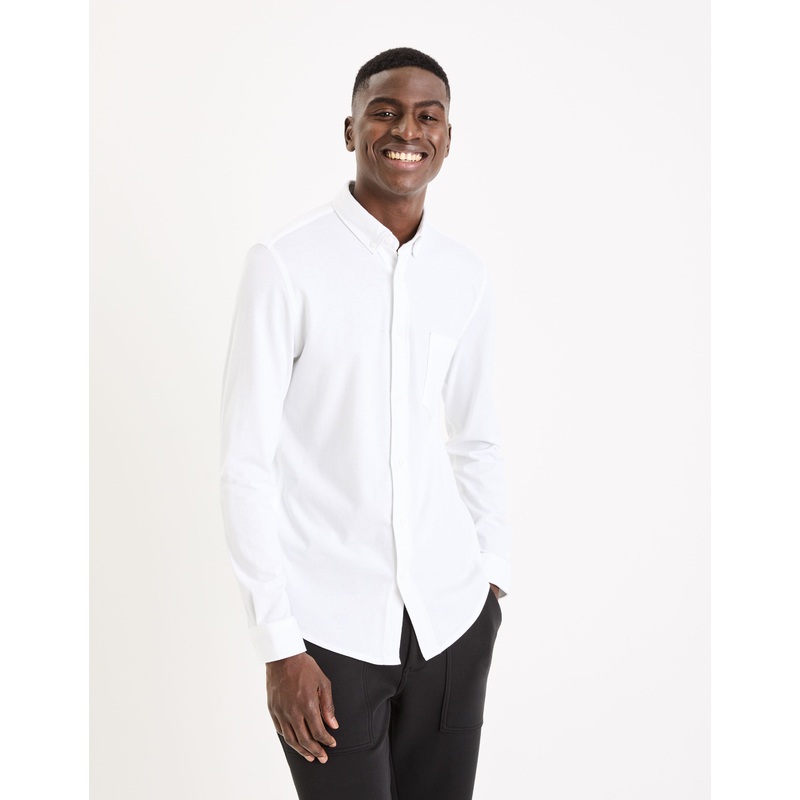 Regular Cotton Pique Shirt - White