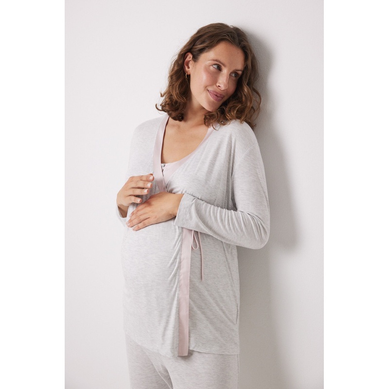 Short "Maternity" Gown In Grey Viscose