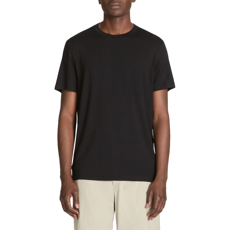 Straight Crew Neck T-Shirt In Stretch Tencel - Black