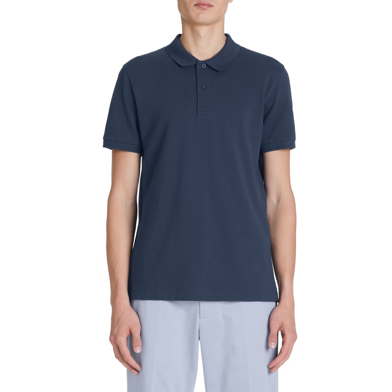 Straight Pique Cotton Polo Shirt - Navy