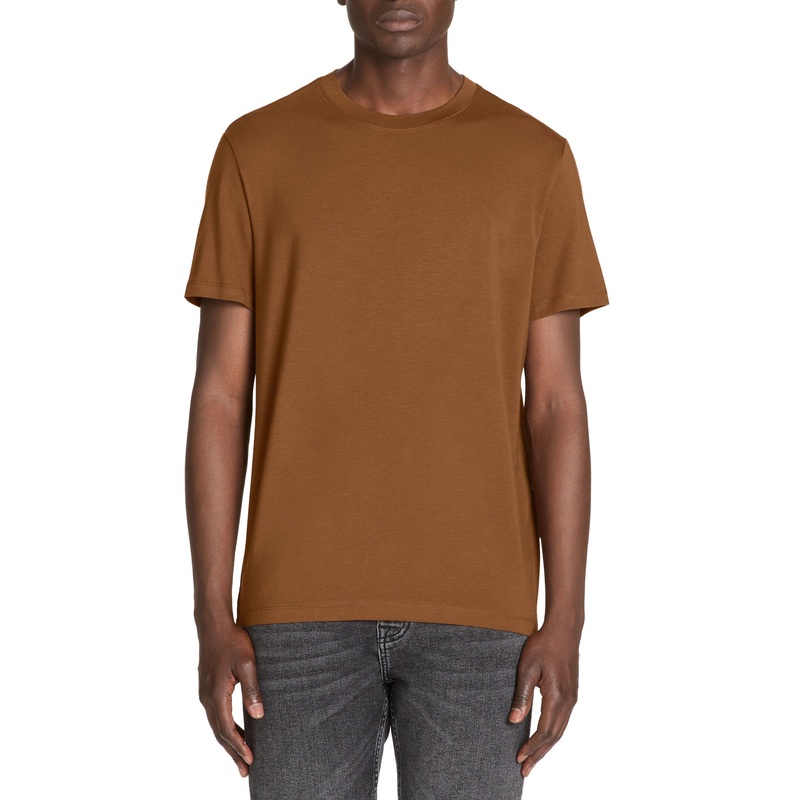 Straight Round Neck T-Shirt In Tencel Stretch - Beige