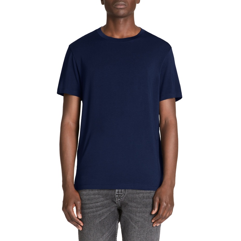 Straight Round Neck T-Shirt In Tencel Stretch - Navy