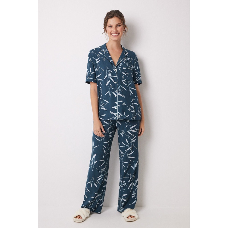 Viscous Green Leaves T-Shirt Pajamas