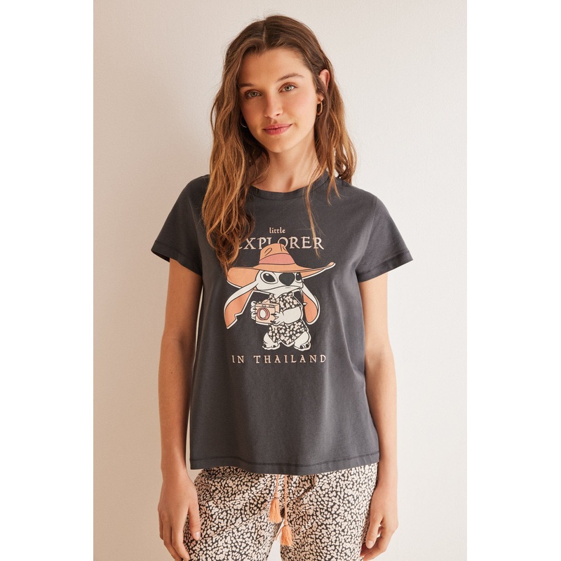 100% Stitch Gray Cotton Long Pajamas