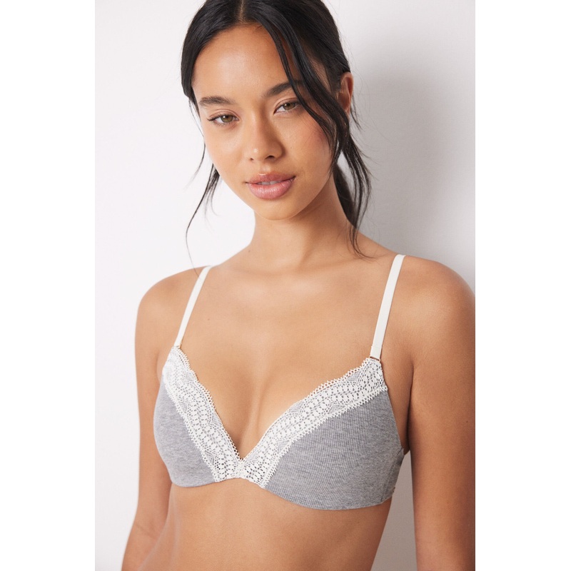 Charming Grey Lace Triangle Bra In Different Cup Sizes