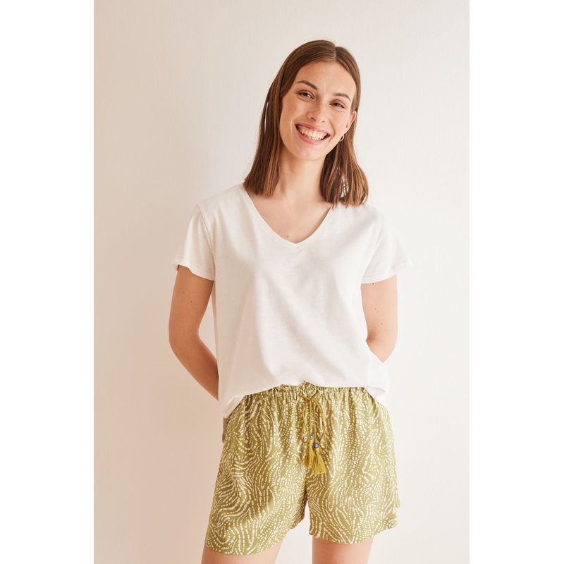 Ethnic Patterned Green Shorts