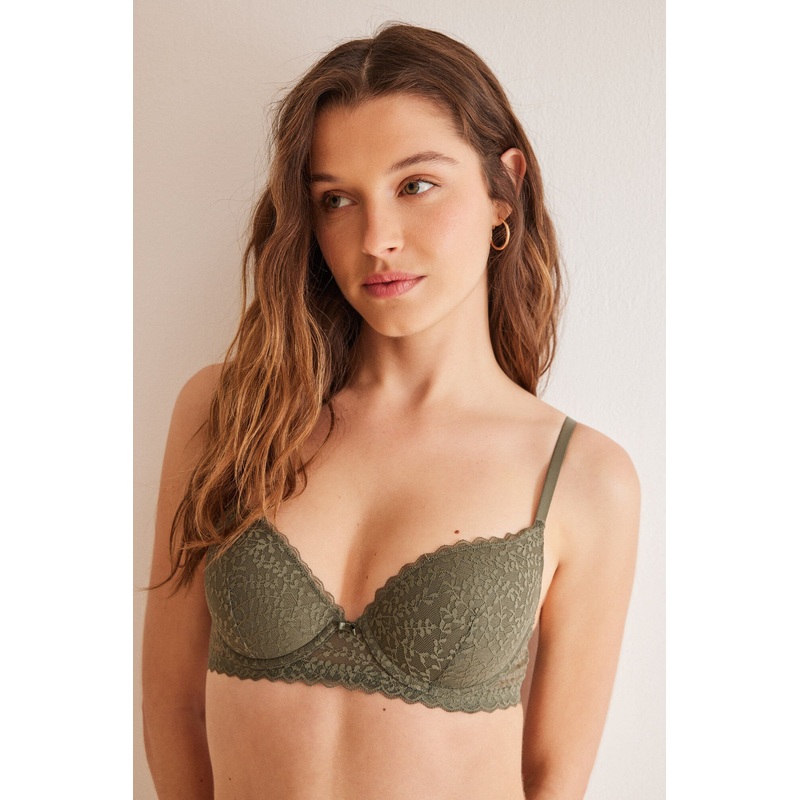 Gorgeous Dark Khaki Lace Push Up Bra In Different Cup Sizes