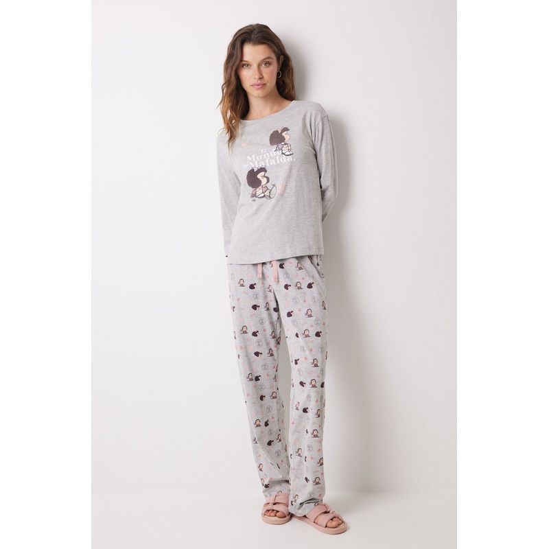 Long Pajamas 100% Cotton Gray Mafalda