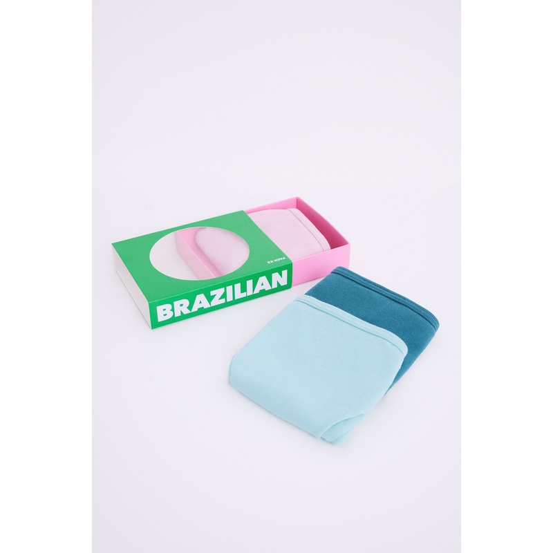 Pack Of 3 Brazilian Panties In Turquoise, Pink & Blue Cotton