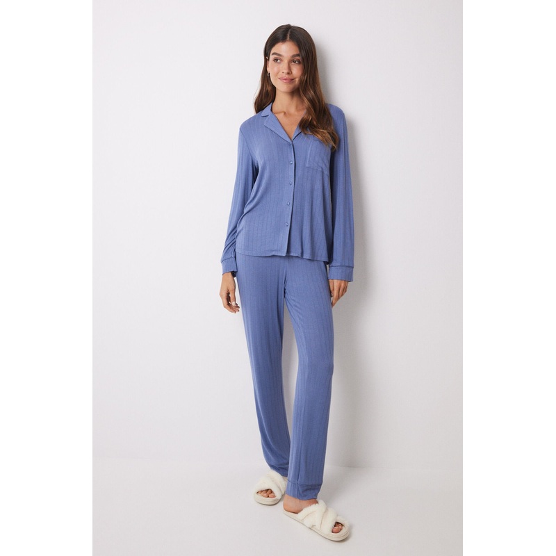 Pajama Long Nightgown Soft Touch Blue