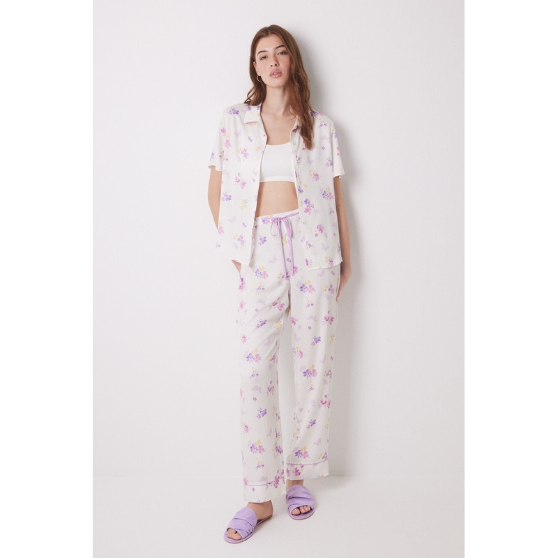 Pajama T-Shirt Soft Touch White Butterflies