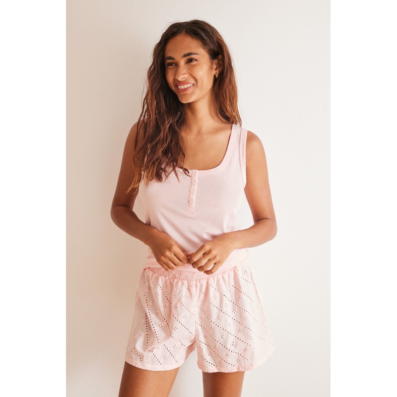 Pink Swiss Embroidered Short Pajamas