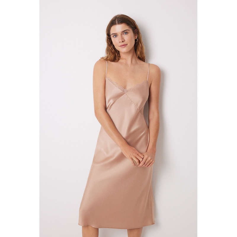 Shirt Midi Satin And Lace Nude