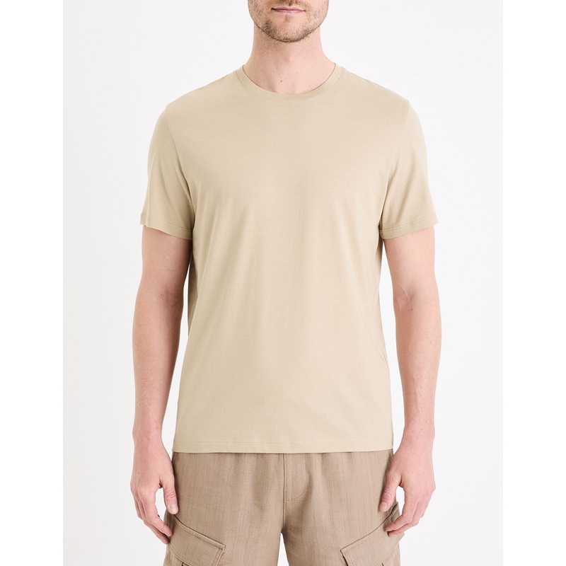 Straight Round Neck T-Shirt 100% Cotton - Taupe