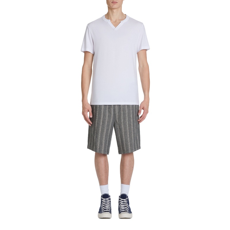 Striped Cotton Bermuda Shorts - Black