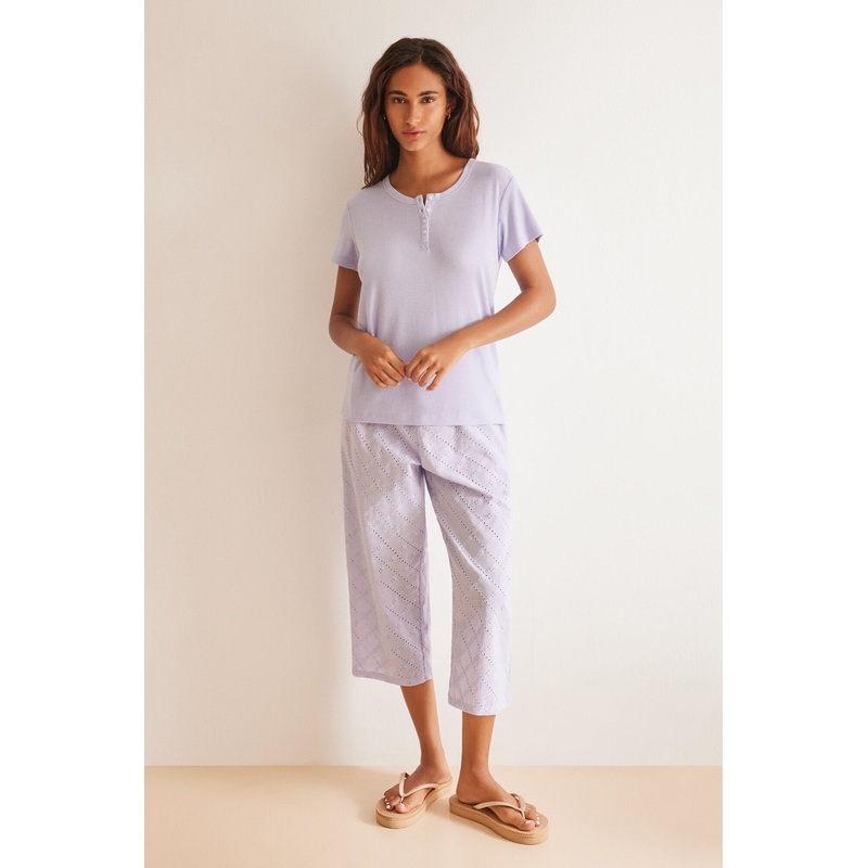 Swiss Embroidered Pajamas Capri Lila