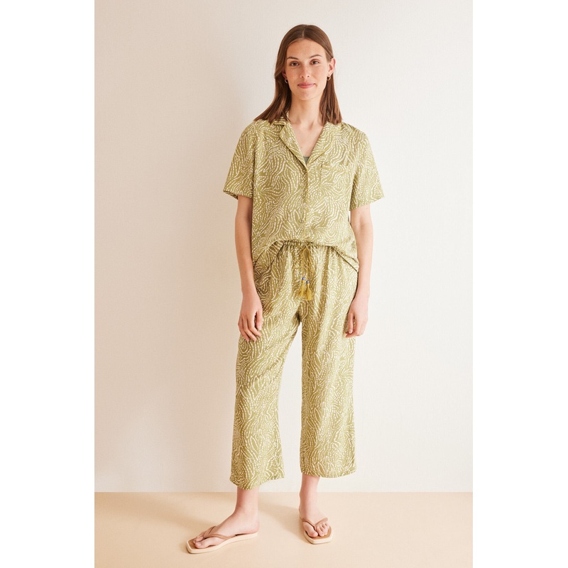 T-Shirt Pajamas Capri Ethnic Green
